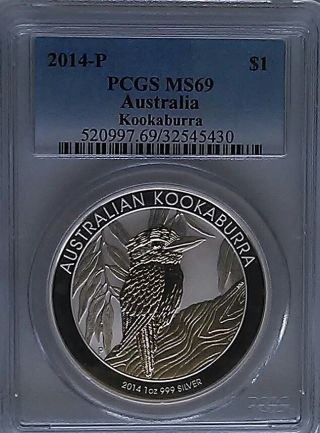Pcgs 2014 - P Australia Kookaburra $1 Dollar Coin Ms69 Silver 1oz.  999 Perth Mint/ photo