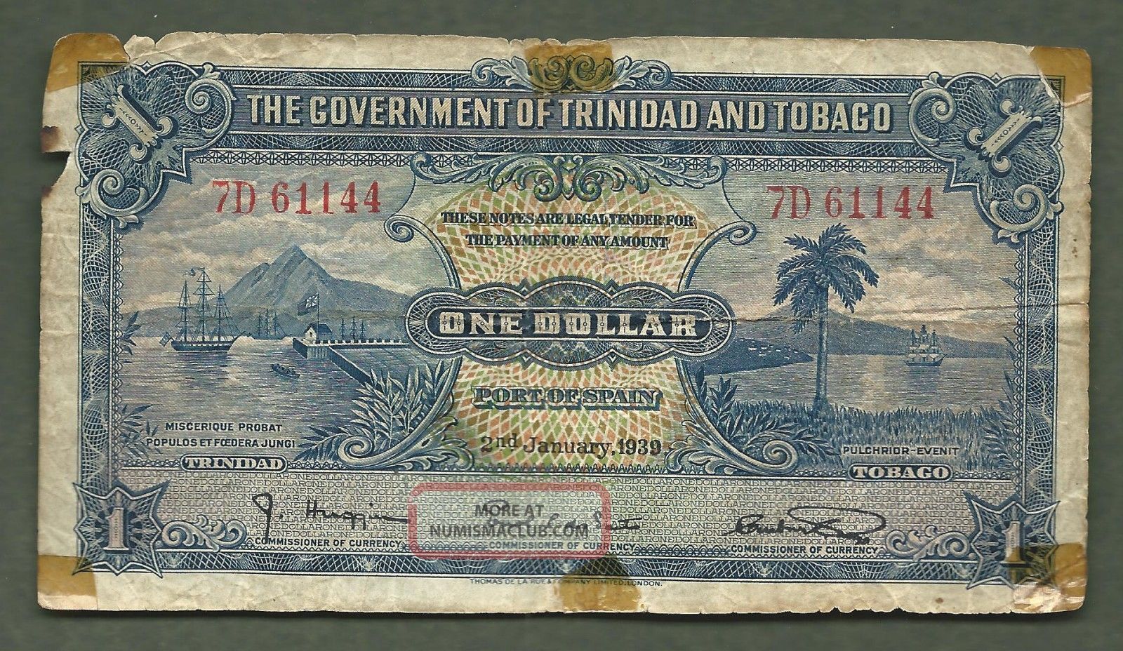 Trinidad And Tobago 1939 $1 1144 Paper Money: World photo