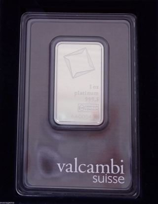 1oz One Troy Ounce.  9995 Fine Platinum Bar Valcambi Suisse In Assay photo
