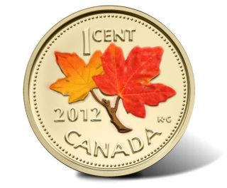 Canadian 2012 Last Penny Gilded 24k And Colored Autumn photo