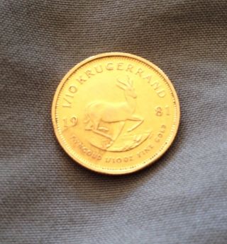 1981 South Africa 1/10 Oz Gold Krugerrand Coin photo