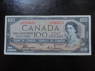 1954 $100 Bank Note Canada Bill A/j0509425 Coyne - Towers Vf - Ef Devil ' S Face photo