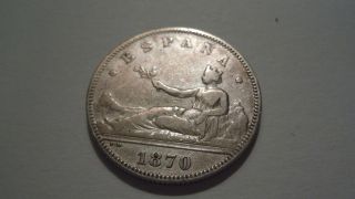 1870 Spain 2 Pesetas.  835 Silver, .  2685 Asw.  Y 5 Real Sharp Coin. photo