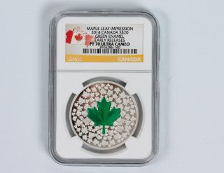2014 Canada Silver $20 - Maple Leaf - Green Enamel - Pf70 Uc Er - Ngc Coin photo