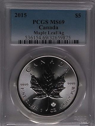 Pcgs Registry 2015 Canada Silver Maple Leaf/ag $5 Coin Ms69 1oz 9999 - 0 - Higher photo