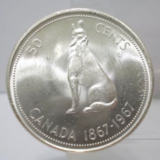 Canada 1967 50 Cents 80 Silver Coin Unc photo