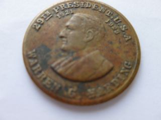 President Warren G.  Harding Token - 29th President - Brass Token 1 Inch Diameter photo
