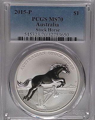 Pcgs Ms70 2015 - P Australia Stock Horse $1 Dollar Coin Silver 1oz Ag Perth photo
