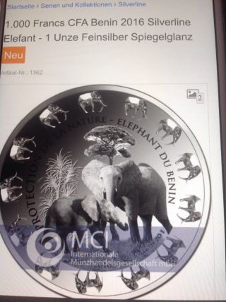 2016 Benin Elephant 1 Oz Silver Coin Coin photo
