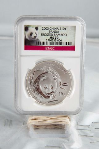 2003 1 Oz.  S10y Frosted Bamboo Panda Ngc Gem Pf 70 photo