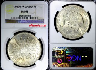 Mexico Silver 1888 Zs - Fz 8 Reales Ngc Ms63 Km 377.  13 photo