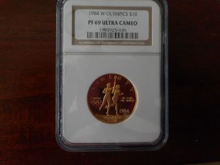 1984 - W Us Gold $10 Olympic Proof Coin - Ngc Pf69 Ultra Cameo.  48 Ounces Of Gold photo