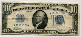 $10 Dollar 1934 Blue Seal Usa Silver Certificate Paper Money Bill Note Currency photo