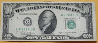 1950 D Ten Dollar Federal Reserve Note Chicago Grading Au 313h Alb1 photo