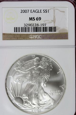 2007 Ngc Ms69 American Silver Eagle Rr photo