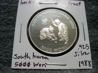 South Korea 5000 Won 1988 Spinning Top Seoul Olympics.  925 Silver Proof Km 71 photo