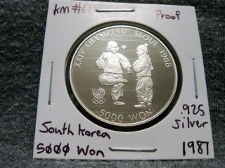 South Korea 5000 Won 1987 Chegi - Kicking Seoul Olympics.  925 Silver Proof Km 61 photo
