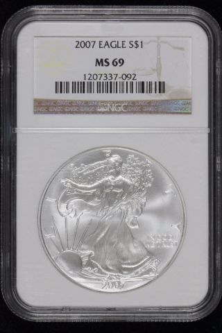 Ngc Ms69 2007 American Silver Eagle $1 (92) photo