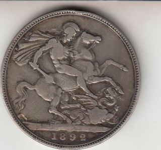 1892 Queen Victoria Large Crown / Five Shilling Coin From Great Britain photo