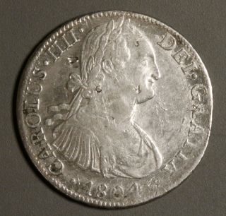 1804 Fm Mexico 8 Reales Carolus Iiii Silver Coin Chopmarks Km 109 photo
