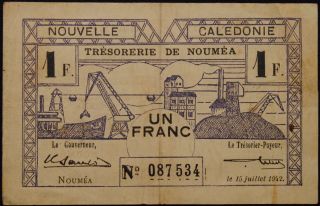 Caledonia Tresorerie De Noumea Un Franc 1942 - P52 photo