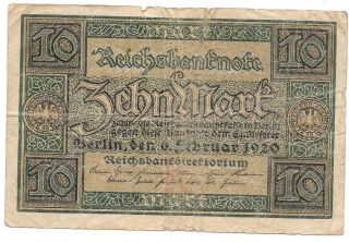 Germany P - 67b,  10 Marks,  1920,  Circulated Banknote photo