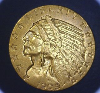 1909 $5 Gold Indian Head Half Eagle - Low Opening Bid Look photo