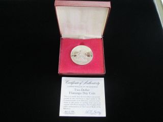 1974 Proof Two Dollar Flamingo Day Coin Bahamas Sterling Silver Unc W/ photo