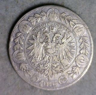Austria 5 Corona 1900 Very Fine Large Silver Coin (stock 1331) photo