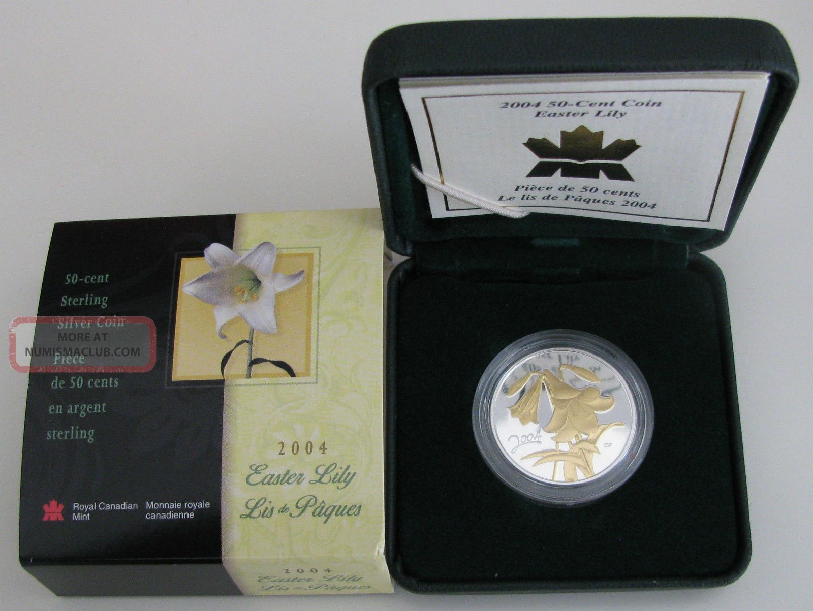 2004 Proof 50 Cents Golden Flowers 3 - Easter Lily Silver With Gold Plate Canada Coins: Canada photo