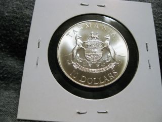 Australia 10 Dollars 1991 Tasmania.  925 Silver $10 Tasmanian Tiger photo