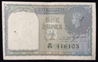 Government Of India 1 One Rupee 1940 Holed Bank Note U.  S. photo