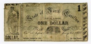 Oct.  1,  1861 $1 State Of North Carolina Note (deaf & Dumb Print) - Civil War Era photo
