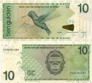 Netherlands Antilles 10 Gulden (2011) - Hummingbird/bank Logo/p28e photo