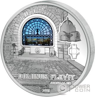 Windows Of Heaven Jerusalem Dominus Flevit Silver Coin 10$ Cook Islands 2015 photo