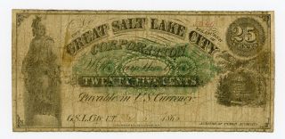1866 25c The Great Salt Lake City Corp,  Utah Note photo