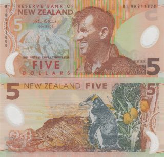 Zealand 5 Dollars (2006) - Penguin/edmund Hillary/p185b photo
