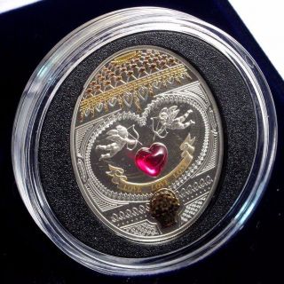 Niue Island 1 Dollar,  Faberge Egg Coin,  Love,  Cupids,  Silver Coin 2011 photo