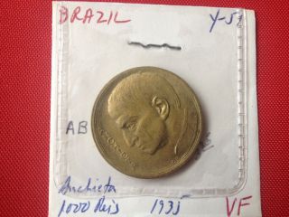 1935 Brazil 1000 Reis Km 534 Circulated Coin Vf photo