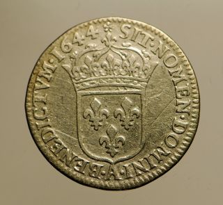 K7 : Medieval France - 1644 - Louis Xiv 1/12 Ecu - Authentic Silver Coin photo