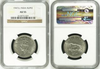 British India King George Vi 1947 (l) Rupee Ngc Au - 55 Silver Coin photo