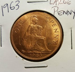 1963 Great Britain Uk Large Penny Queen Elizabeth Ii Uncirculated photo