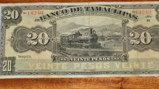 Mexico (tamaulipas) 20 Peso Bill Crisp Ca.  1914 photo