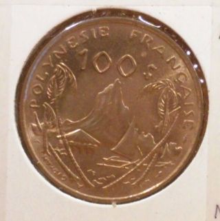 1976 French Polynesia 100 Francs Almost Uncirculated Coin,  Km 14 photo