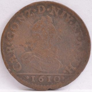 1610 Ancient Copper Coin Italy Charles Gonzaga Duke Of Mantua Montferrat Arches photo
