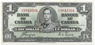 Canada 1937 $1.  00 Note Uncirculated Banque Du Canada 1 Dollar Light Stain photo