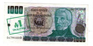 Argentina Note 1985 1 Austral On 1000 Pesos Argentinos Series D P 320 B 2701 Au photo