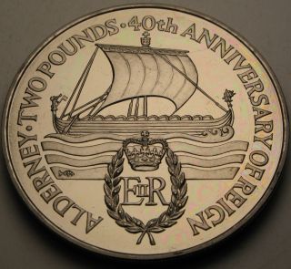 Alderney 2 Pounds 1992 - 40th Anniversary Of Reign - Unc - 743 猫 photo