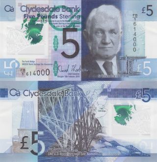 Scotland (clydesdale Bank) 5 Pounds (13.  2.  2015) - The Forth Bridge/polymer/pnew photo