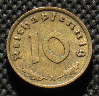 Coin Of Nazi Germany 10rp 1939a W/ Swastika World War Ii photo
